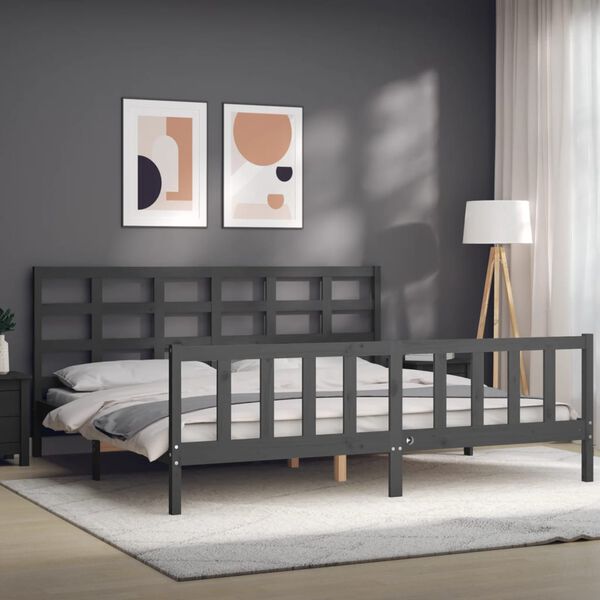 vidaXL Estrutura de cama com cabeceira 200x200 cm madeira maci&ccedil;a cinza