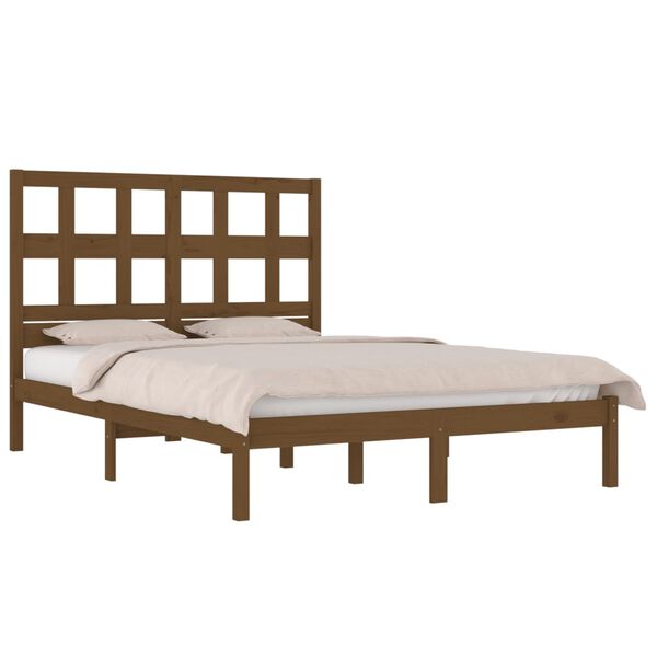 vidaXL Estrutura de cama 200x200 cm pinho maci&ccedil;o castanho mel