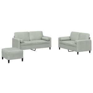 vidaXL 3 pcs conjunto de sof&aacute;s com almofadas veludo cinzento-claro