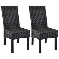 vidaXL Cadeiras de jantar 2 pcs vime Kubu preto + madeira mangueira