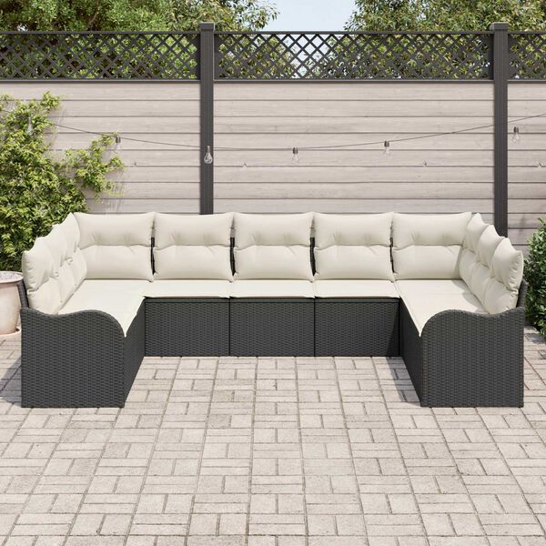 vidaXL Conjunto de Sof&aacute; de Jardim 9 pcs Preto e branco vime PE