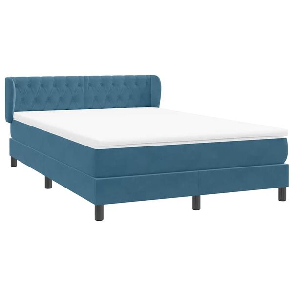 vidaXL Cama com molas/colch&atilde;o 140x220 cm veludo azul-escuro
