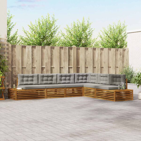 vidaXL Conjunto de Sof&aacute;s para Exterior 6 Pe&ccedil;a Cinza Natural e Claro