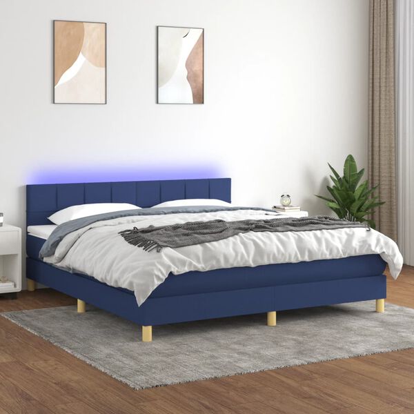 vidaXL Cama box spring c/ colch&atilde;o e LED 180x200 cm tecido azul