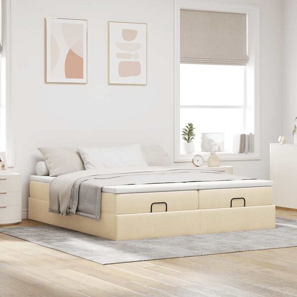 vidaXL Estrutura de cama otomana com colch&otilde;es tecido creme 180x200cm