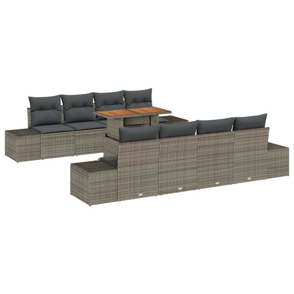 vidaXL Conjunto de Sofá de Jardim 9 pcs Cinzeto Rattan Sintético