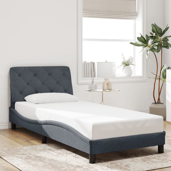 vidaXL Estrutura de cama sem colch&atilde;o 90x190 cm veludo cinzento-escuro