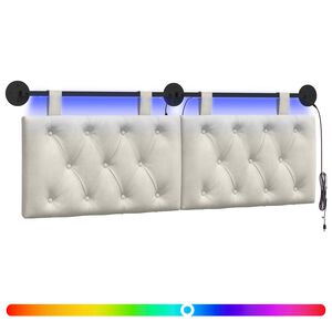 vidaXL Cabeceira suspensa Com luz LED Creme Veludo