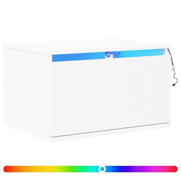 vidaXL Mesa de cabeceira de parede com luzes LED branco