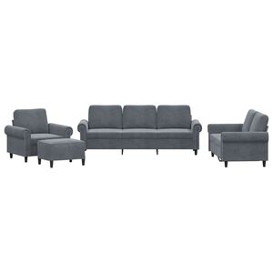 vidaXL 4 pcs conjunto de sof&aacute;s com almofad&otilde;es veludo cinzento-escuro