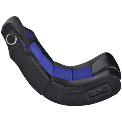 vidaXL Cadeira de balanço musical de couro artificial preto azul