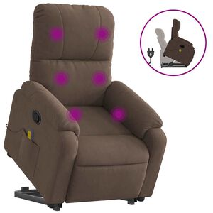 vidaXL Poltrona de massagens reclin&aacute;vel elevat&oacute;ria microfibra castanho