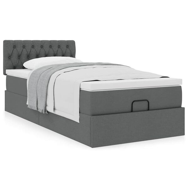 vidaXL Cama otomana com colch&atilde;o 90x200 cm tecido cinzento escuro