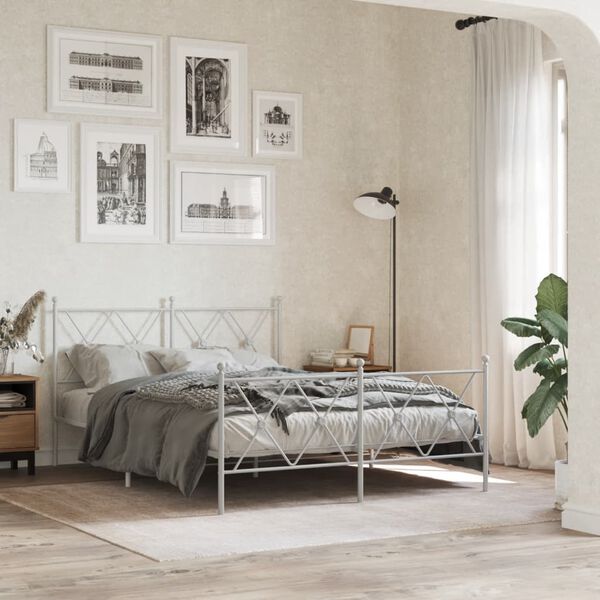 vidaXL Estrutura de cama com cabeceira e p&eacute;s 137x190 cm metal branco
