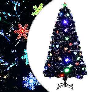 vidaXL &Aacute;rvore de Natal com flocos de neve LED 120 cm fibra &oacute;tica preto
