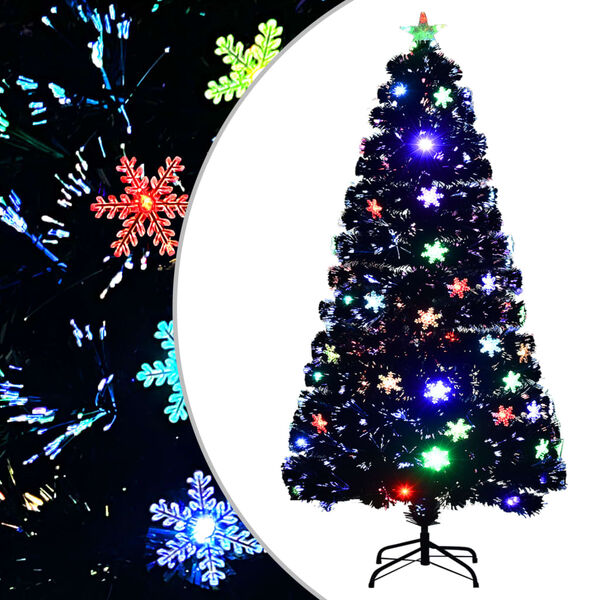 vidaXL &Aacute;rvore de Natal com flocos de neve LED 120 cm fibra &oacute;tica preto