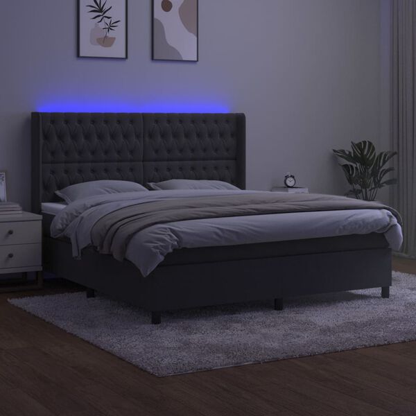 vidaXL Cama box spring c/ colch&atilde;o/LED 180x200cm veludo cinzento-escuro