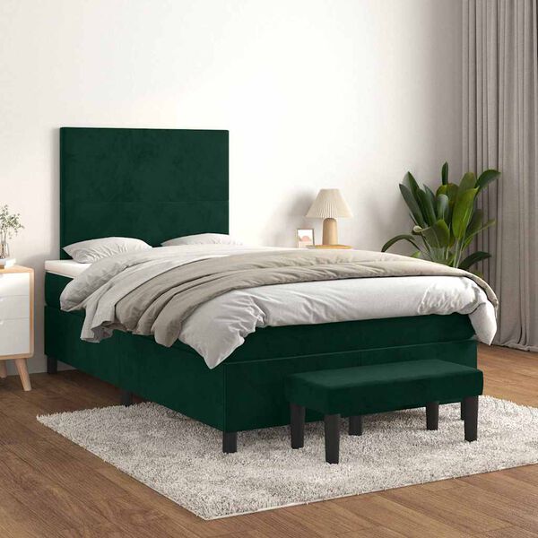 vidaXL Cama boxspring com colch&atilde;o 120x200 cm veludo verde-escuro