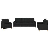 vidaXL 3 pcs conjunto de sofás com almofadas tecido preto