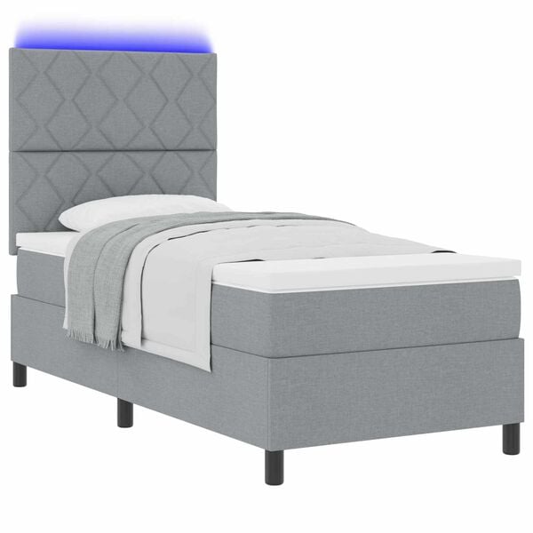 vidaXL Cama Box com colch&atilde;o com led Cinzento-claro 100 x 200 cm tecido