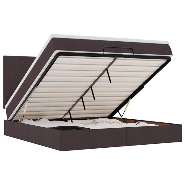 vidaXL Estrutura de cama otomana com colch&otilde;es tecido castanho escuro