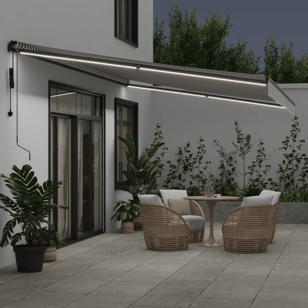 vidaXL Toldo retr&aacute;til autom&aacute;tico com LEDs 600x350 cm antracite/branco