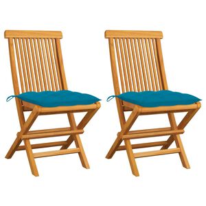 vidaXL Cadeiras de jardim c/ almofad&otilde;es azul-claro 2 pcs teca maci&ccedil;a