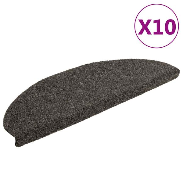 vidaXL Tapetes de escada autoadesivos 10 pe&ccedil;as 65x21x4 cm antracite semicircular grande