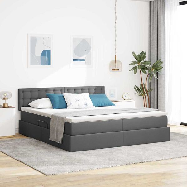 vidaXL Cama com luzes de tira LED Cinza Escuro 180 x 200 cm tecido