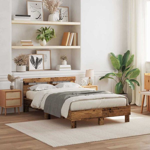 vidaXL Estrutura da Cama com cabeceira Madeira antiga 120 x 190 cm