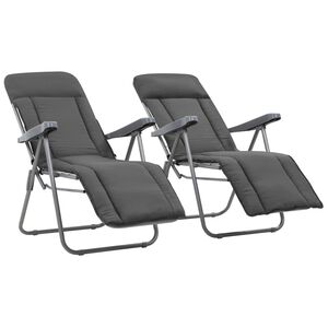 vidaXL Conjunto de 2 cadeiras dobr&aacute;veis com almofadas, cor cinza.