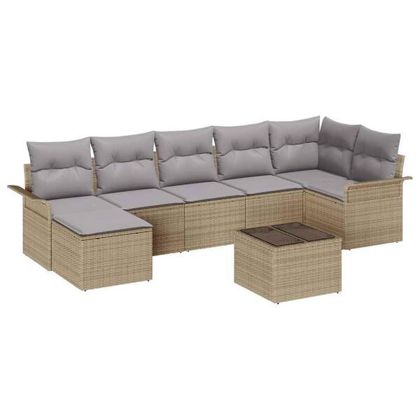 vidaXL Conjunto de Sof&aacute; de Jardim 8 pcs Bege Rattan Sint&eacute;tico
