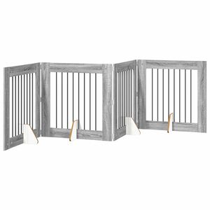 vidaXL Port&atilde;o dobr&aacute;vel para c&atilde;es com suportes 4 unid. Sonoma cinzento