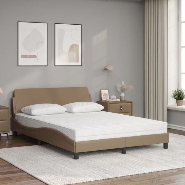 vidaXL Cama com colch&atilde;o Dover 140x190 cm couro artificial cappuccino