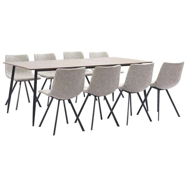 vidaXL 9 pcs conjunto de jantar couro artificial cinzento-claro