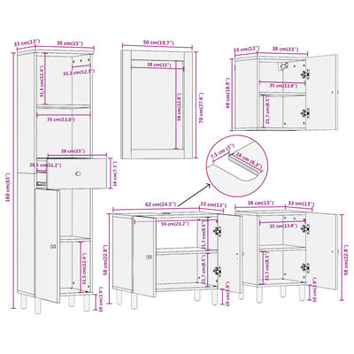 vidaXL 5 pcs conjunto de móveis para casa de banho acácia maciça
