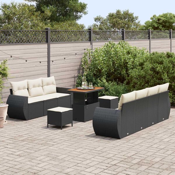 vidaXL Conjunto de Sofá de Jardim 10 pcs Preto e Creme vime PE