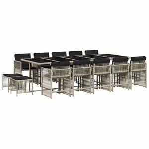 vidaXL 15 pcs conj. jantar jardim c/ almofad&otilde;es vime PE cinzento-claro
