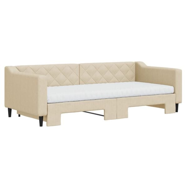 vidaXL Sofá-cama c/ gavetão e colchões 90x200 cm tecido cor creme
