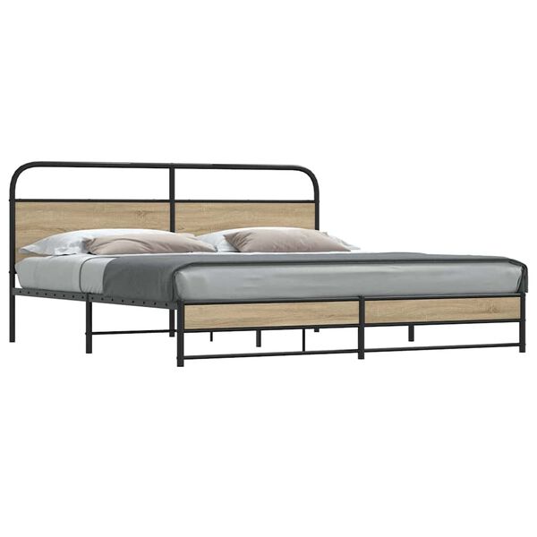 vidaXL Estrutura de cama sem colch&atilde;o 183x213cm metal carvalho fumado