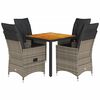 vidaXL 5 pcs conjunto de jantar p/ jardim c/ almofad&otilde;es vime PE cinza