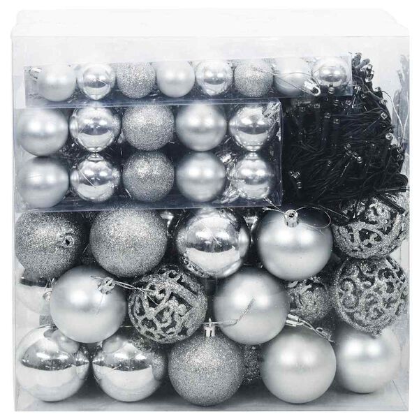 vidaXL Conjunto de Bolas de Natal 120 pcs Prateado Plástico