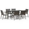 vidaXL 7 pcs conjunto de jantar p/ jardim c/ almofad&otilde;es vime PE e a&ccedil;o