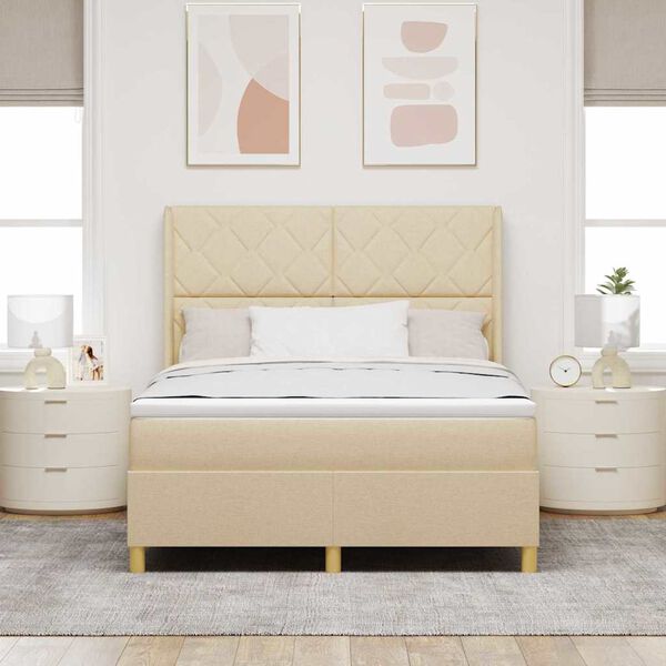 vidaXL Cama Box com colch&atilde;o com cabeceira Creme 160 x 200 cm tecido