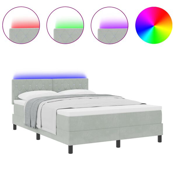 vidaXL Cama Box Spring LED Cinzento-claro 160 x 200 cm Veludo