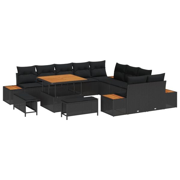 vidaXL Conjunto de Sof&aacute; de Jardim 13 pcs Preto Rattan Sint&eacute;tico