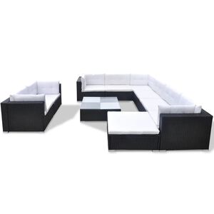vidaXL 10 pcs conjunto lounge de jardim c/ almofad&otilde;es vime PE preto