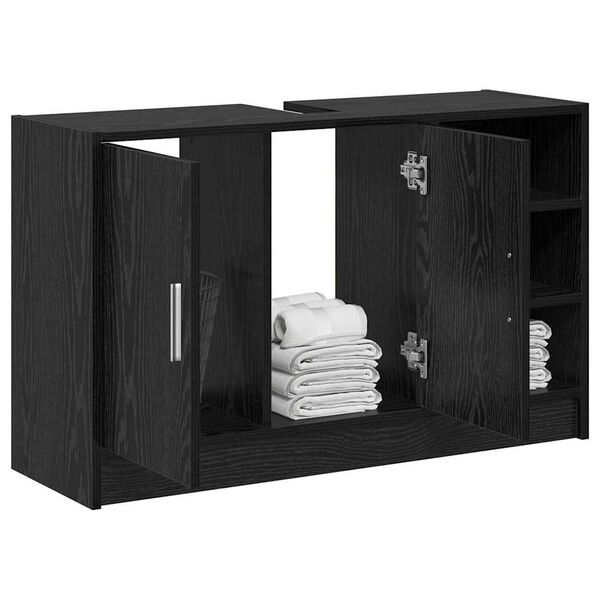 vidaXL Arm&aacute;rio de Banheiro com porta Carvalho Preto 90 x 29 x 55 cm