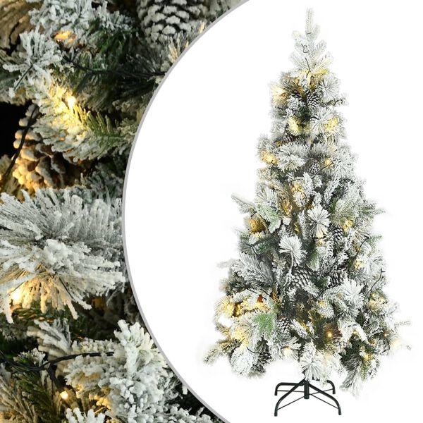 vidaXL &Aacute;rvore de Natal pr&eacute;-iluminada c/ flocos neve e pinhas PVC/PE