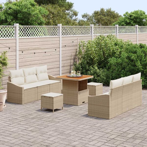 vidaXL Conjunto de Sof&aacute; de Jardim com almofada 9 pcs Bege e Creme